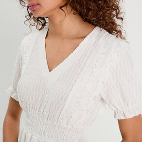 Robe évasée dentelle ecru femme