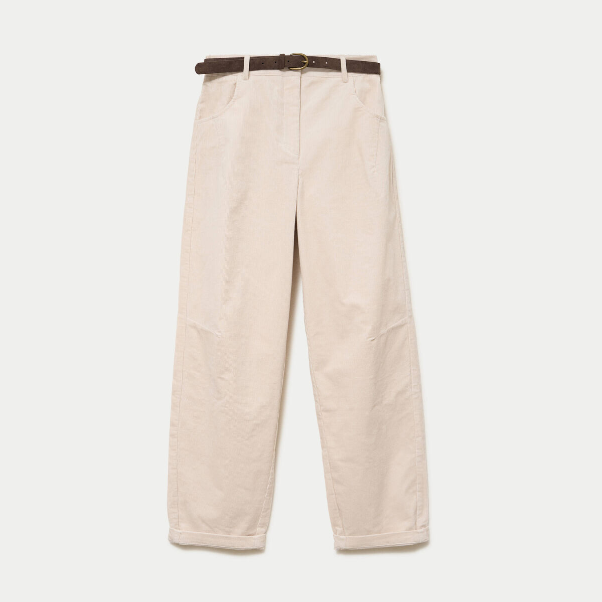 Pantalon barrel ceinture amovible ecru femme