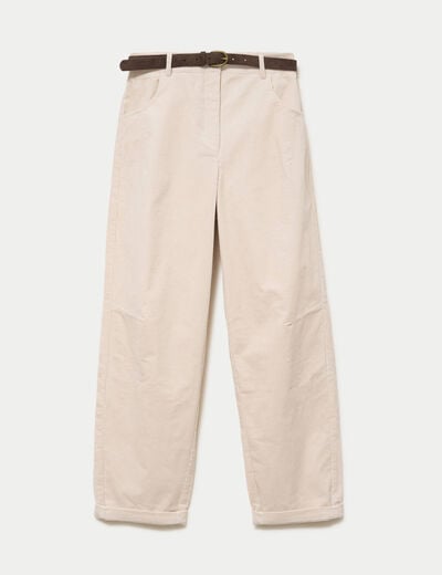 Pantalon barrel ceinture amovible ecru femme