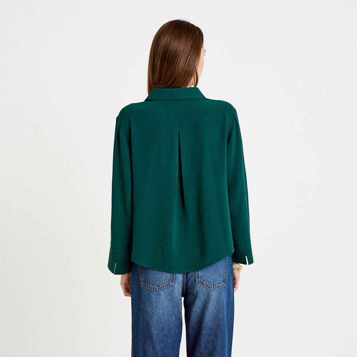 Blouse manches longues vert fonc&eacute; femme