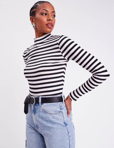 T-shirt cintré col montant noir femme
