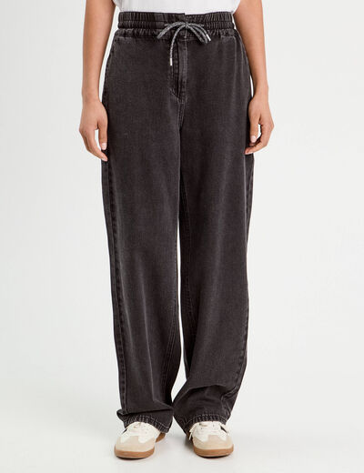 Jeans large taille élastiquée denim noir femme