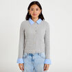 Gilet col chemise manches longues gris clair femme
