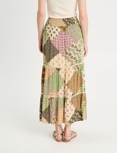 Jupe longue évasée beige femme