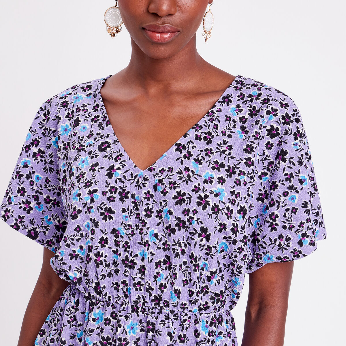 Robe évasée col en V parme femme