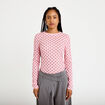 T-shirt ajust&eacute; col rond manches longues rose corail femme