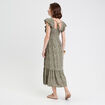 Robe longue évasée smockée vert kaki femme