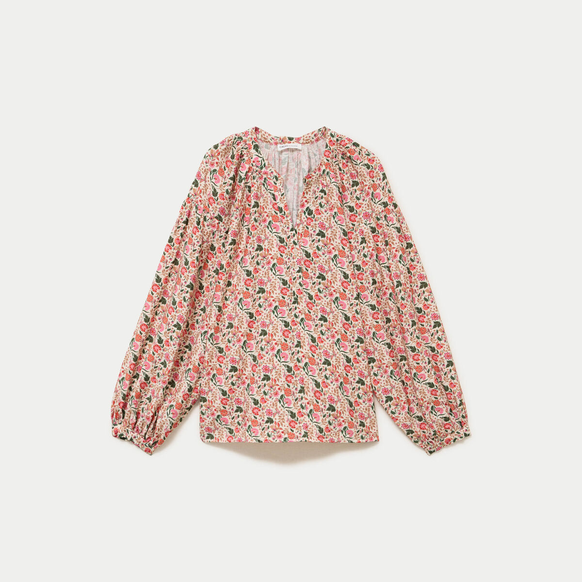 Blouse ample col v manches longues blanc femme