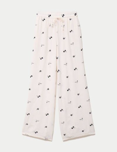 Pantalon bootcut brod&eacute; taille standard blanc femme