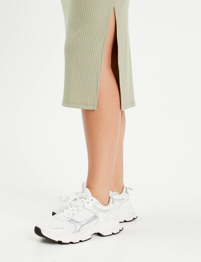 Jupe midi moulante vert kaki femme