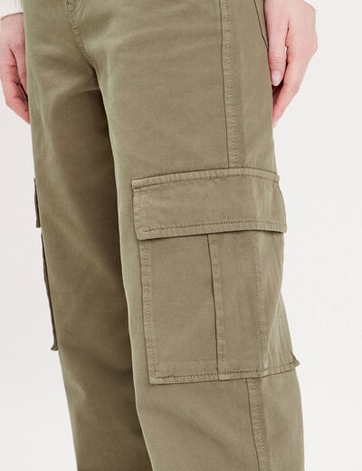 Pantalon large cargo vert foncé femme