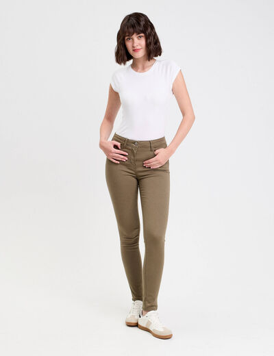 Jeans slim 5 poches vert kaki femme