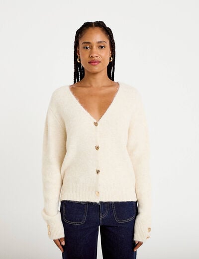 Gilet court avec boutons coeur sable femme