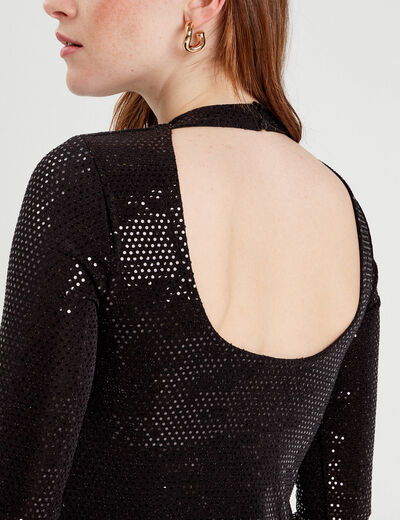 Robe évasée avec sequins noir femme