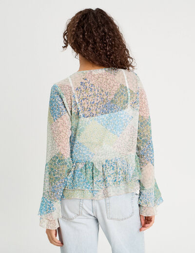 Blouse nouée manches longues bleu pastel femme