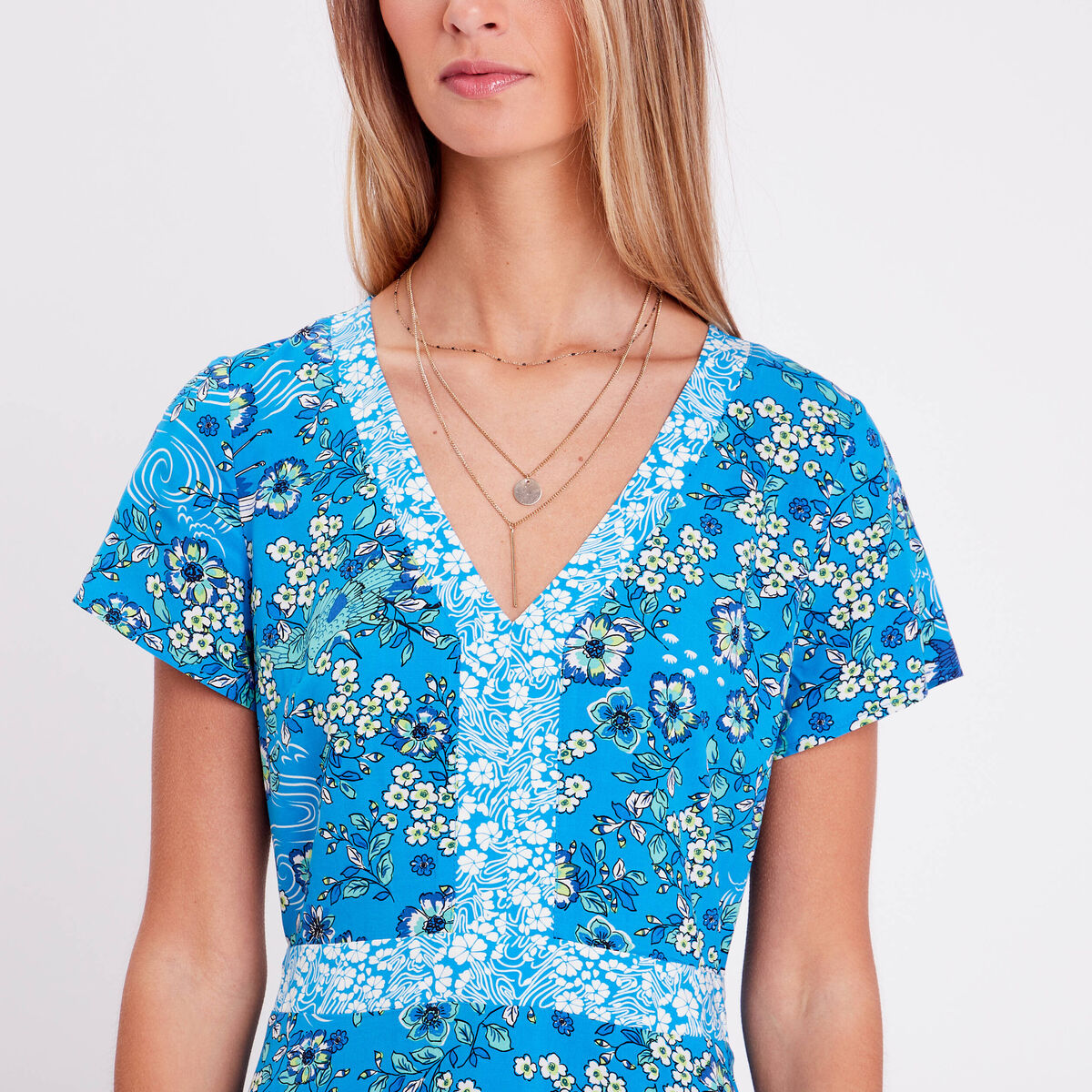 Robe droite manches courtes bleu clair femme