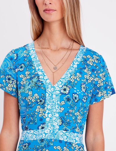 Robe droite manches courtes bleu clair femme