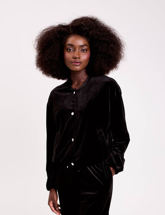 Veste teddy velours noir femme