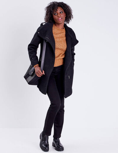 Manteau cintré asymétrique noir femme