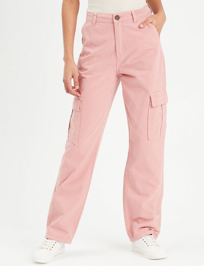Pantalon large cargo vieux rose femme