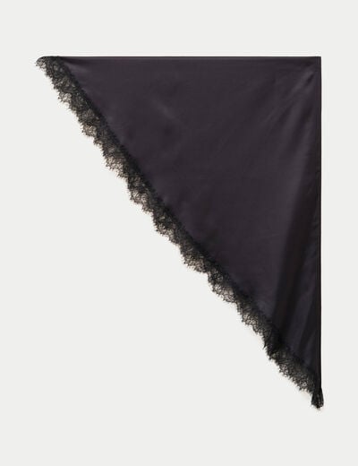 Foulard dentelle effet satin&eacute; noir femme