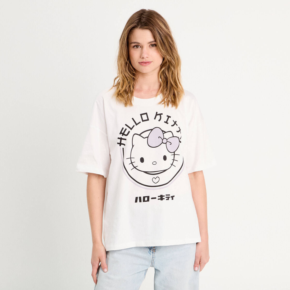 T-shirt oversize Hello Kitty blanc femme