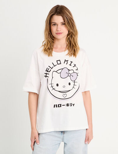 T-shirt oversize Hello Kitty blanc femme