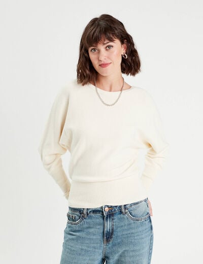 Pull manches chauves-souris ecru femme