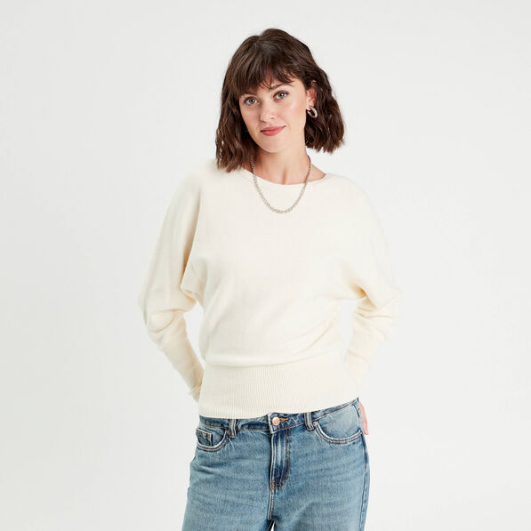Pull manches chauves-souris ecru femme