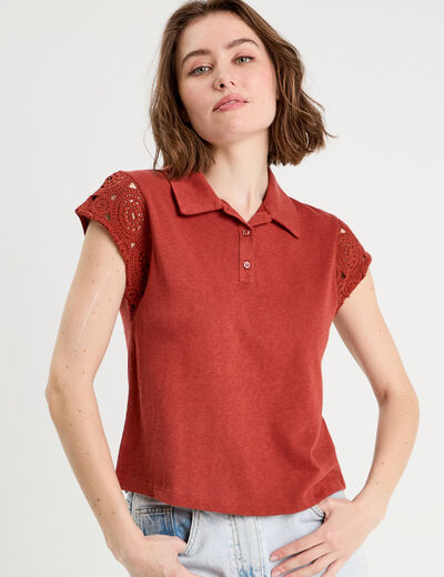 Polo manches courtes marron cognac femme