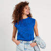 T-shirt sans manches brodé bleu electrique femme