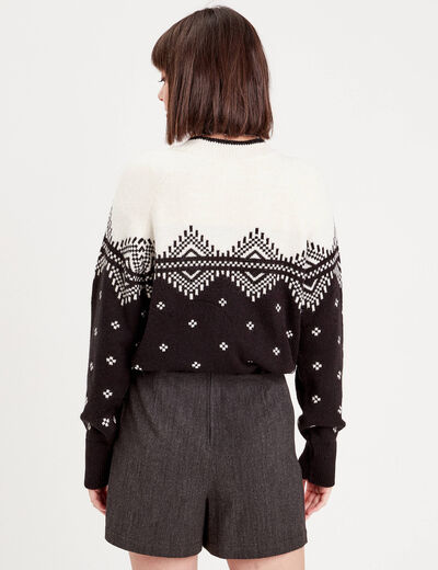 Pull manches longues col rond noir femme