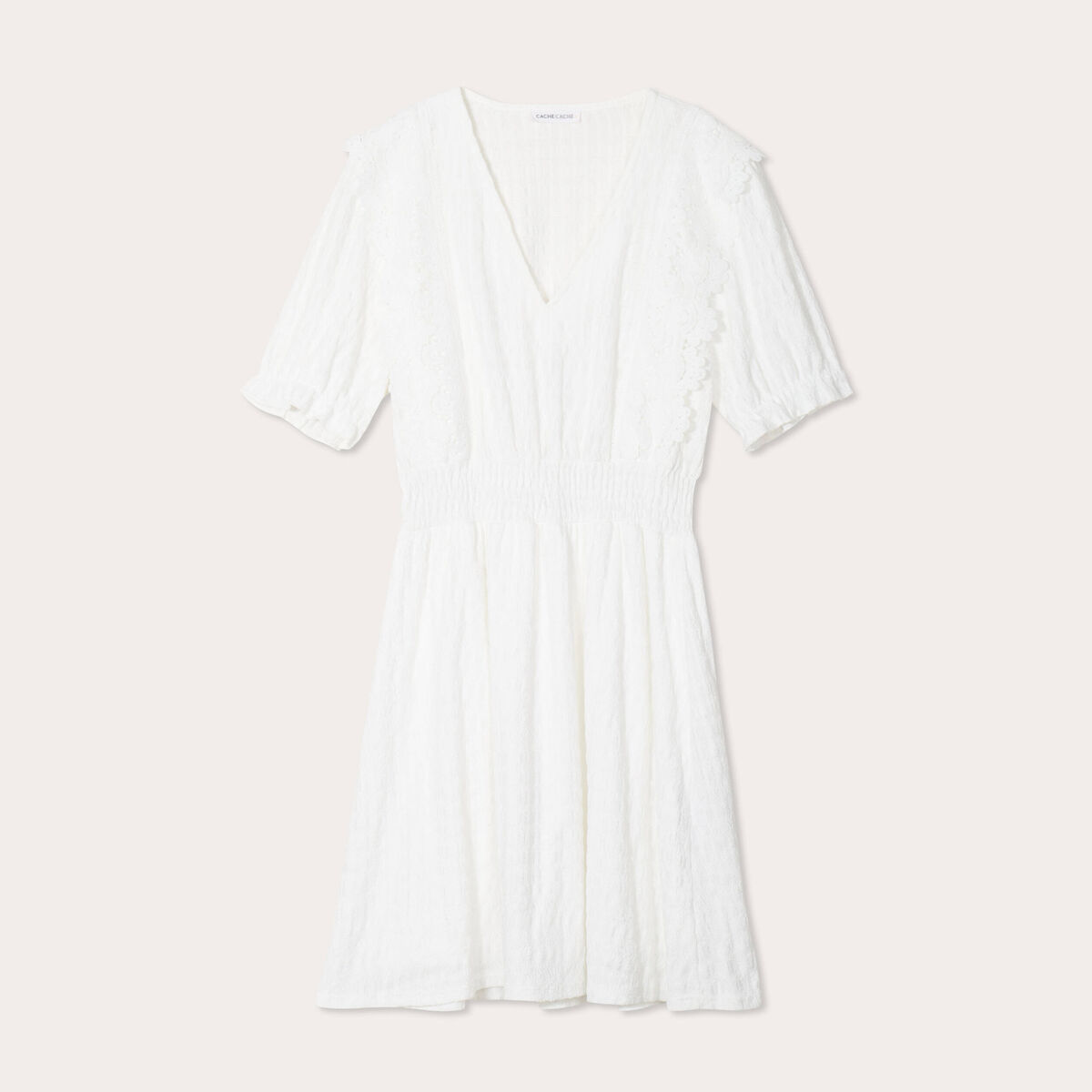 Robe évasée dentelle ecru femme