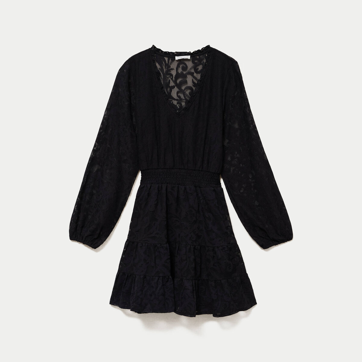Robe courte &eacute;vas&eacute;e en dentelle col v noir femme