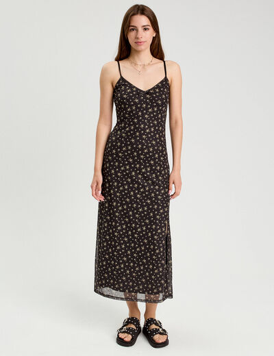 Robe longue droite bretelles noir femme