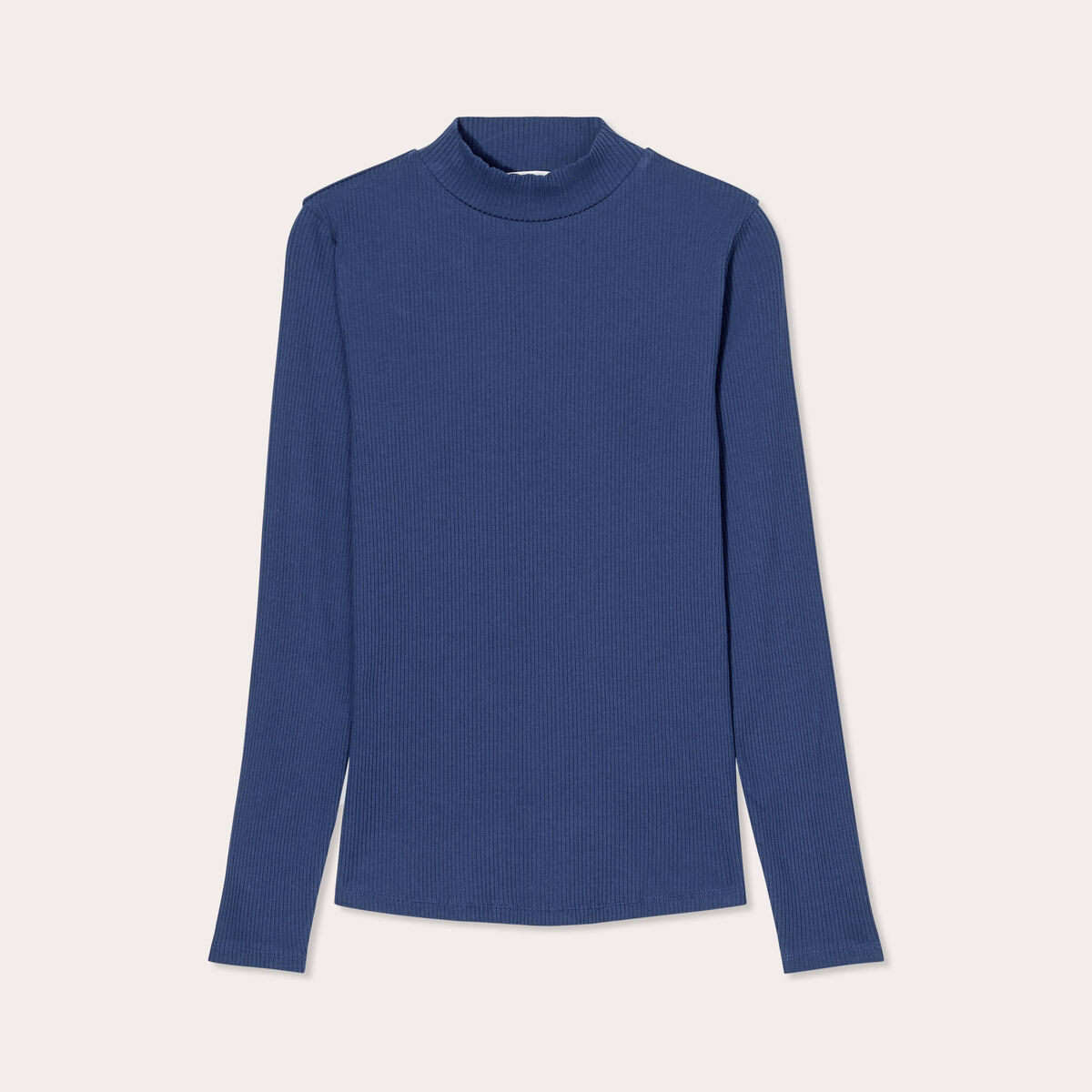 T-shirt manches longues côtelé bleu foncé femme