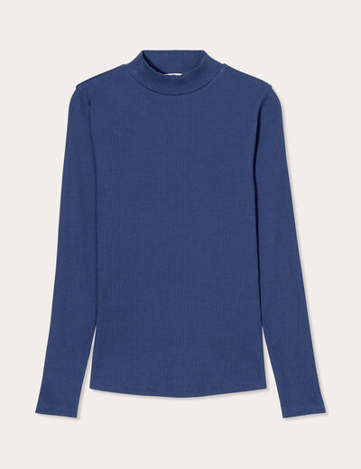 T-shirt manches longues côtelé bleu foncé femme