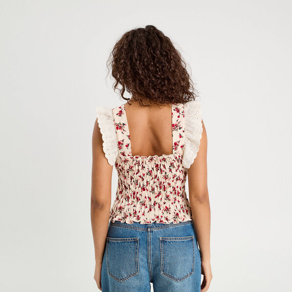 debardeur smocke brode blanc femme Débardeur smocké brodé blanc femme