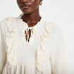 Blouse droite pliss&eacute;e col montant ecru femme