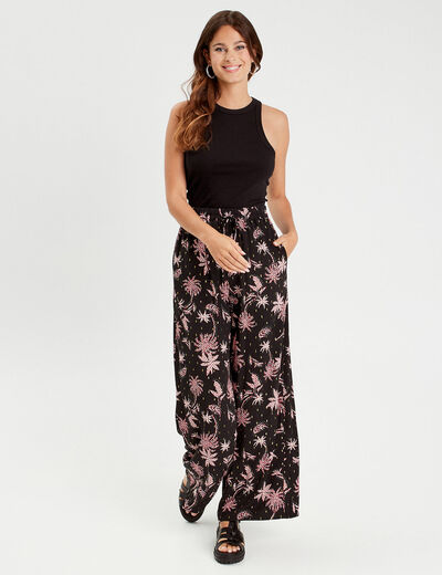 Pantalon large fluide noir femme