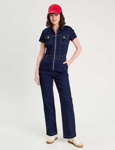 Combinaison pantalon en jean denim brut femme