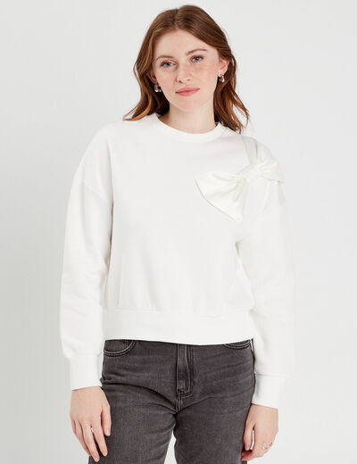 Sweat manches longues noeud ecru femme