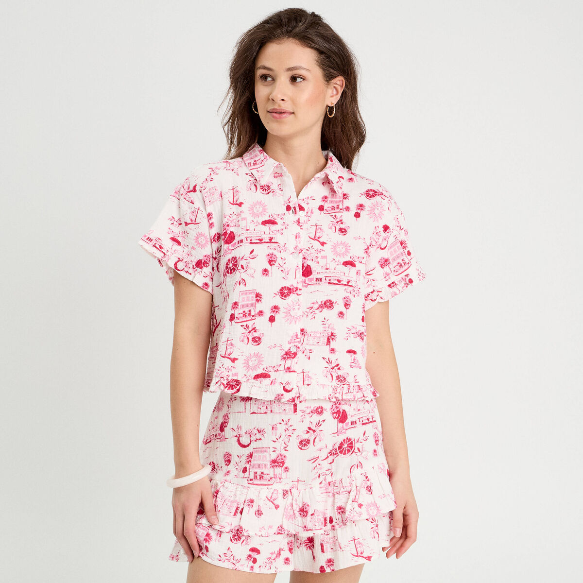 Chemise manches courtes rose fushia femme