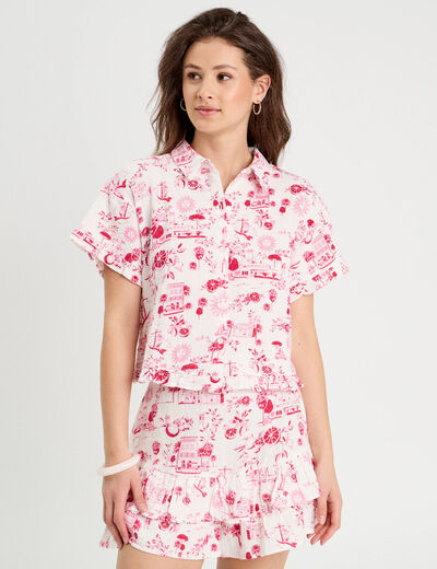 Chemise manches courtes rose fushia femme