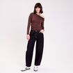 T-shirt ajust&eacute; manches longues marron fonc&eacute; femme