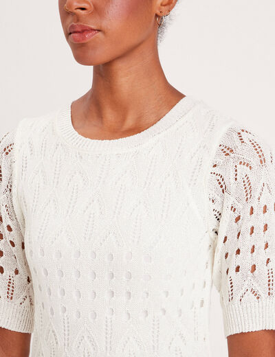 Robe pull évasée ajourée ecru femme