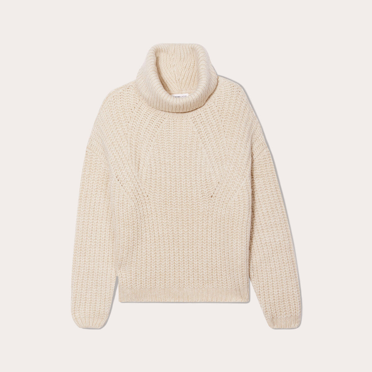 Pull avec col roulé ecru femme