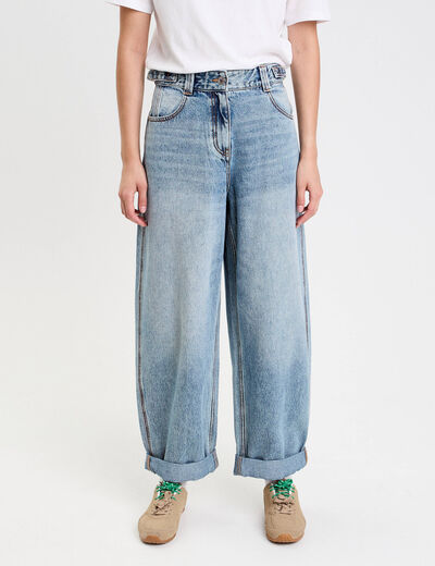 Jean barrel long en coton denim double stone femme
