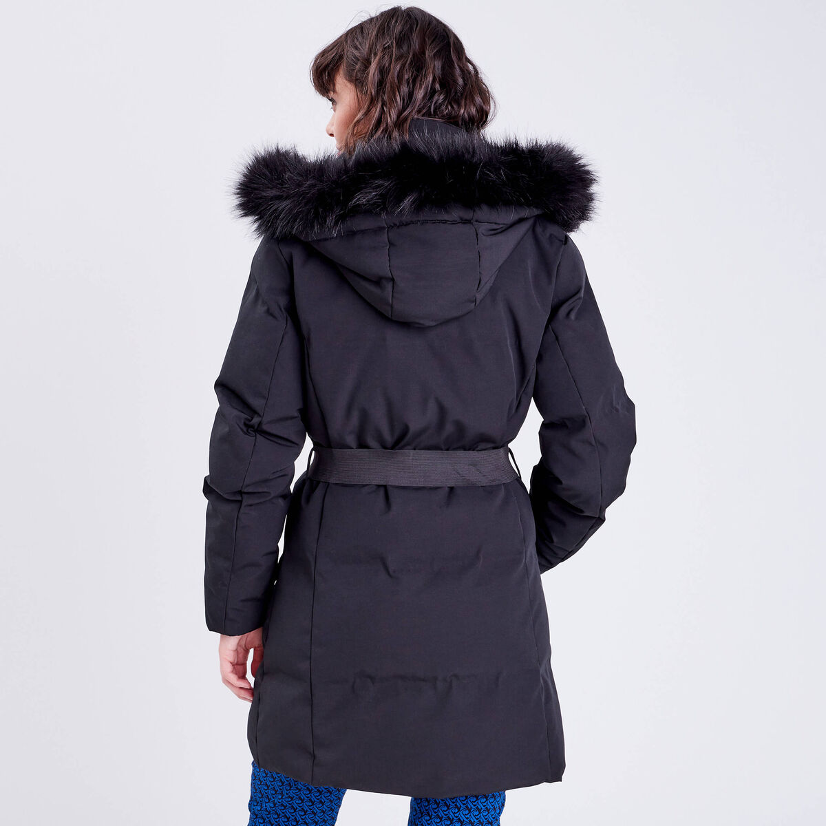Doudoune droite ceinturée noir femme