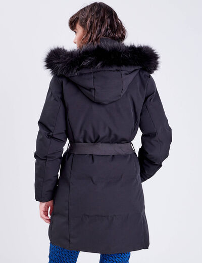 Doudoune droite ceinturée noir femme